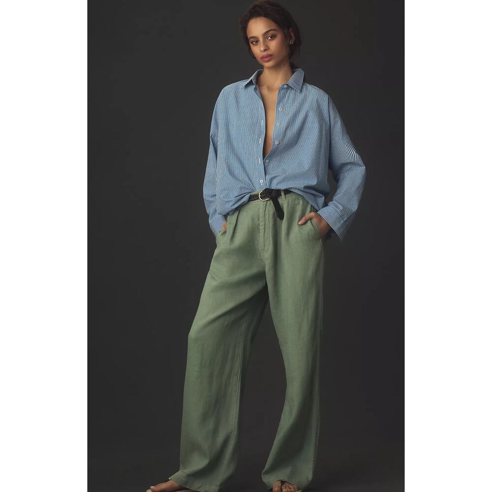 NWT Denimist Wide Leg Linen Trousers Sage Green 31 Waist